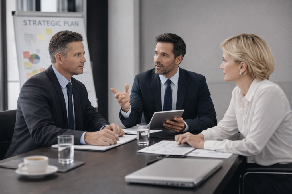Comment bâtir une stratégie d’affaires claire en 2026 (et éviter les erreurs courantes) 2 Reunion strategique Market stratix