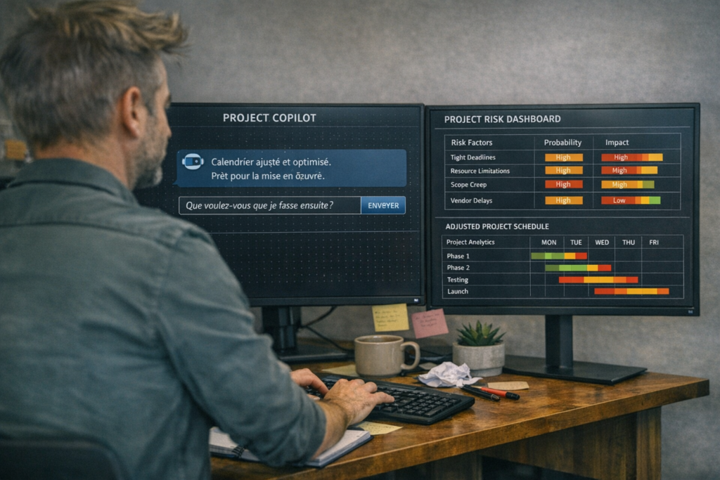 Comment l’IA transforme la gestion de projet (et ce que les dirigeants doivent absolument savoir) 3 Interface IA copilot